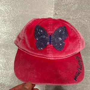 [O/S]Hatley Pink Velvet social  Butterfly Embroidered Sequins Hat
